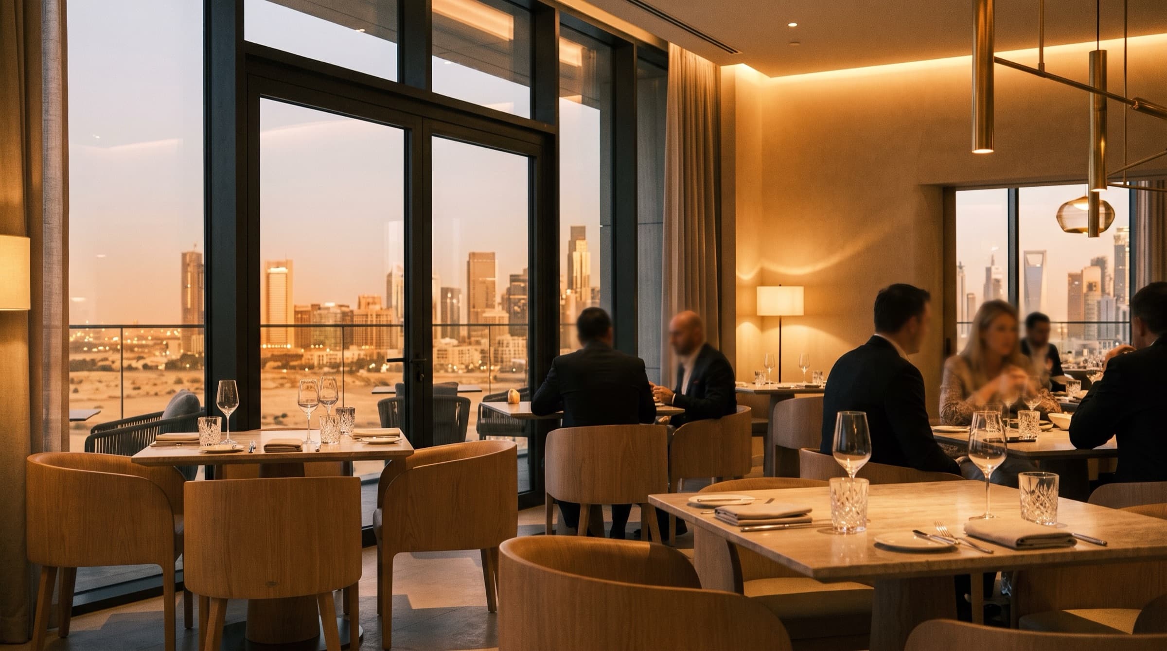 La salle vitrée d’une autre maison du groupe, face à la ville
